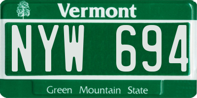 VT license plate NYW694