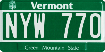 VT license plate NYW770