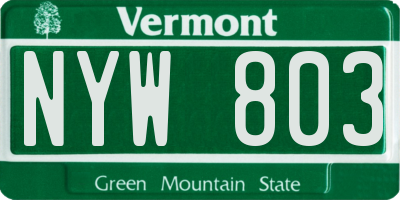 VT license plate NYW803