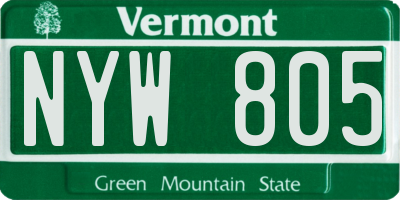 VT license plate NYW805