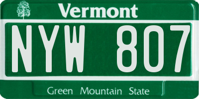 VT license plate NYW807