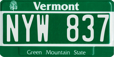 VT license plate NYW837