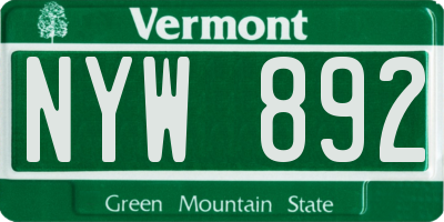 VT license plate NYW892