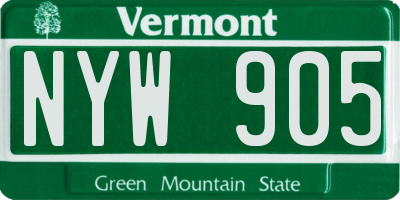 VT license plate NYW905