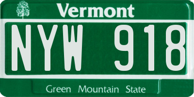 VT license plate NYW918