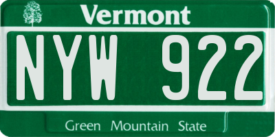 VT license plate NYW922