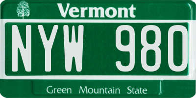 VT license plate NYW980