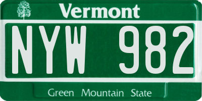 VT license plate NYW982