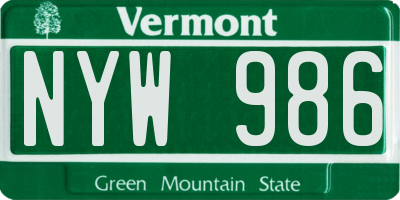 VT license plate NYW986