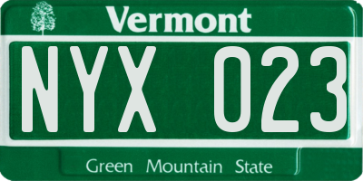 VT license plate NYX023