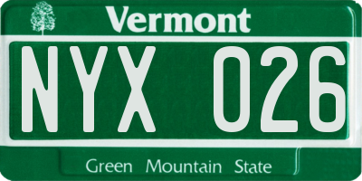 VT license plate NYX026