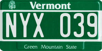 VT license plate NYX039