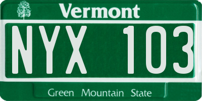 VT license plate NYX103