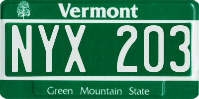 VT license plate NYX203