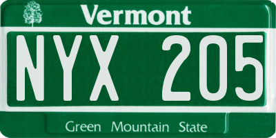 VT license plate NYX205