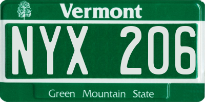 VT license plate NYX206