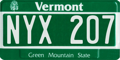 VT license plate NYX207