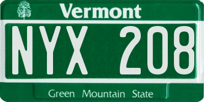 VT license plate NYX208