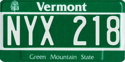 VT license plate NYX218