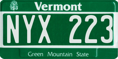 VT license plate NYX223