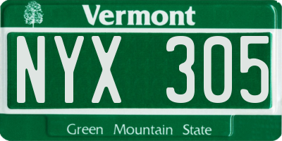 VT license plate NYX305