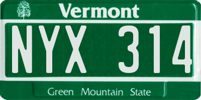 VT license plate NYX314