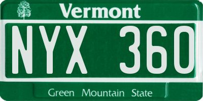 VT license plate NYX360