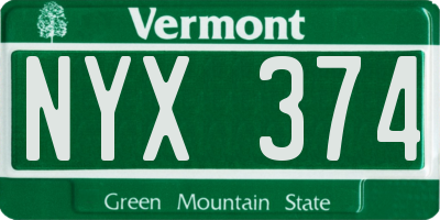 VT license plate NYX374