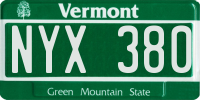 VT license plate NYX380