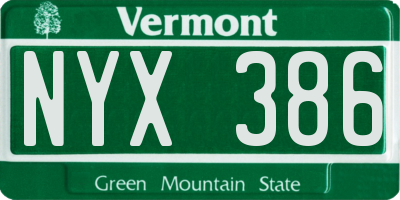 VT license plate NYX386