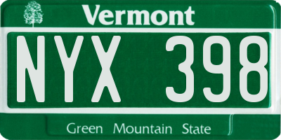 VT license plate NYX398
