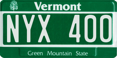 VT license plate NYX400