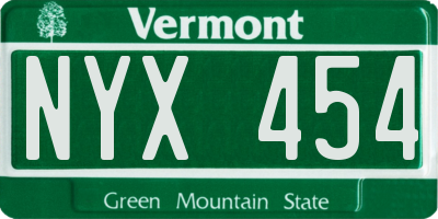 VT license plate NYX454