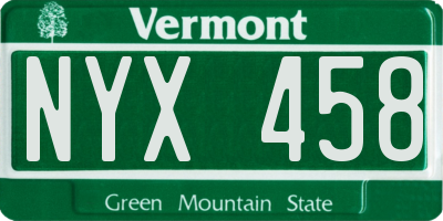 VT license plate NYX458