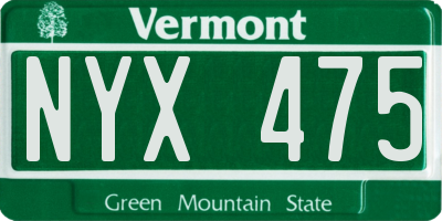 VT license plate NYX475