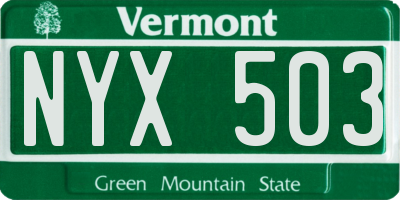 VT license plate NYX503