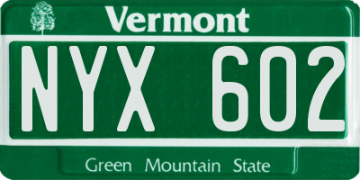 VT license plate NYX602