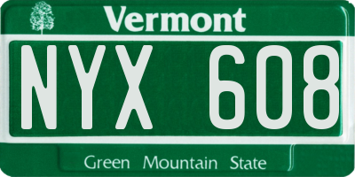 VT license plate NYX608