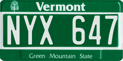 VT license plate NYX647
