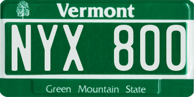 VT license plate NYX800