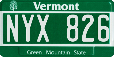VT license plate NYX826