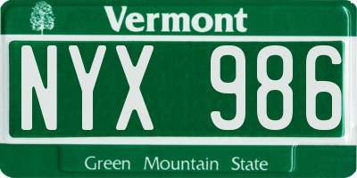 VT license plate NYX986