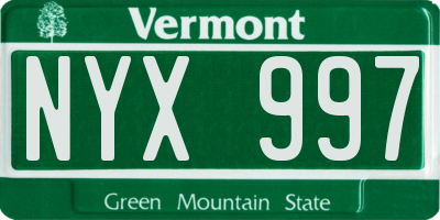 VT license plate NYX997