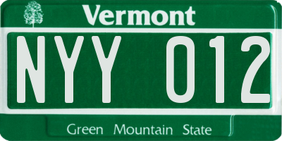 VT license plate NYY012