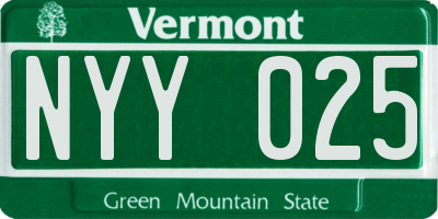 VT license plate NYY025