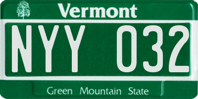 VT license plate NYY032