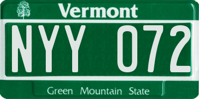 VT license plate NYY072