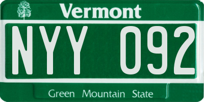 VT license plate NYY092