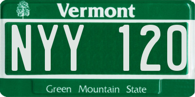 VT license plate NYY120