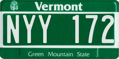 VT license plate NYY172